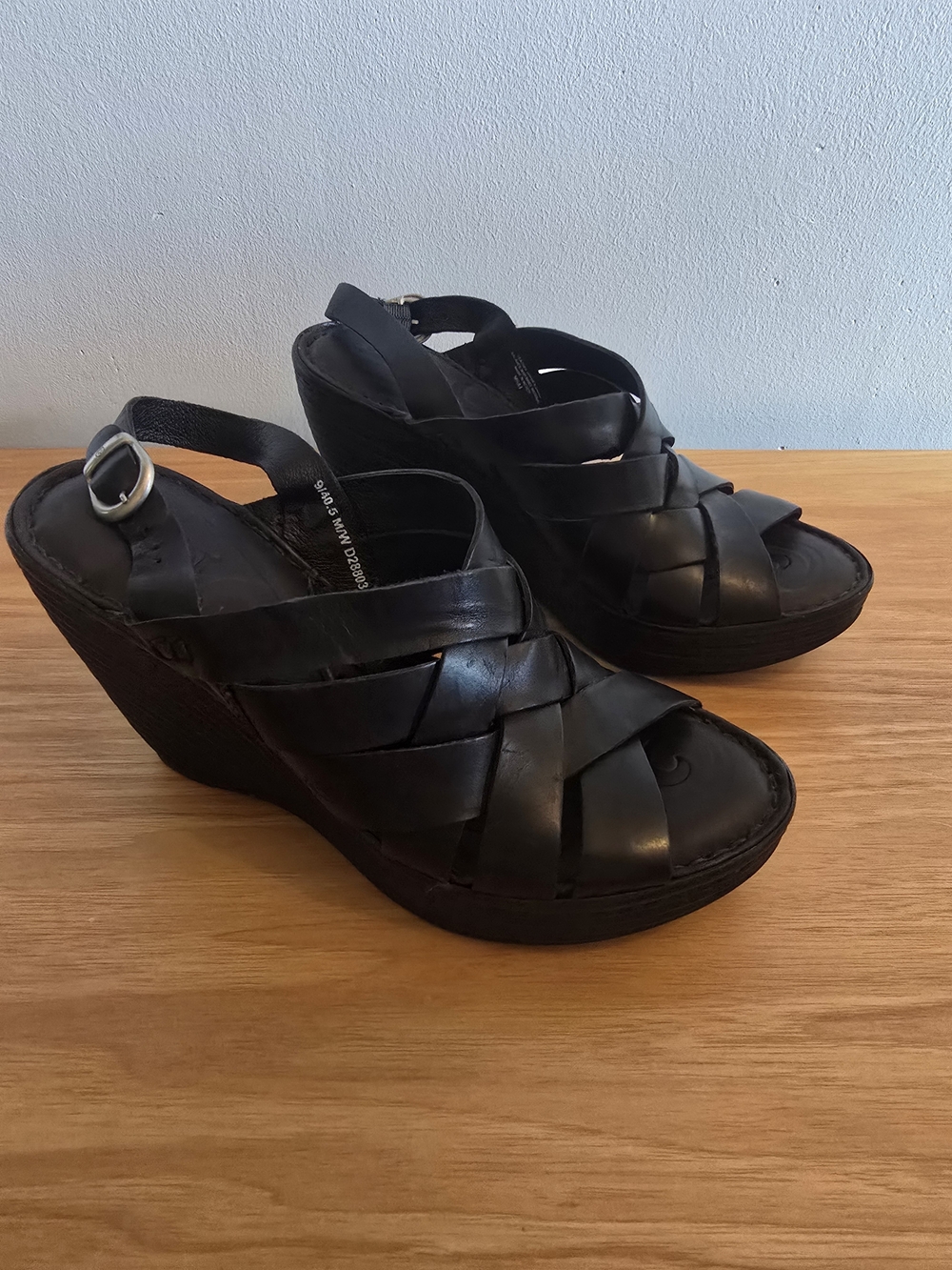 Born Black interwoven Leather Wedge Sandals - NWOB
